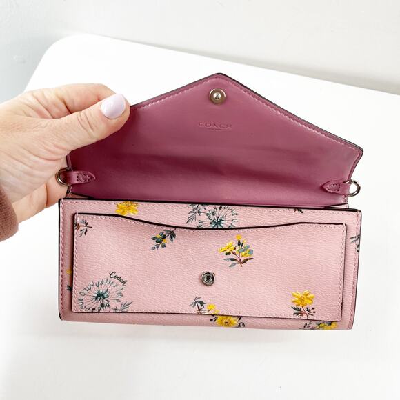 Coach Soft Coated Canvas Flap Envelope Wallet Floral Print Pink - Picture 2 of 7